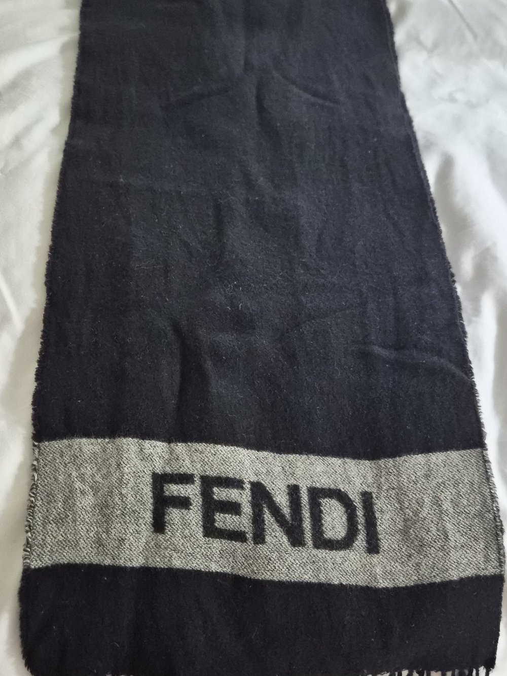 Fendi Black and Gray Logo Band Scarf